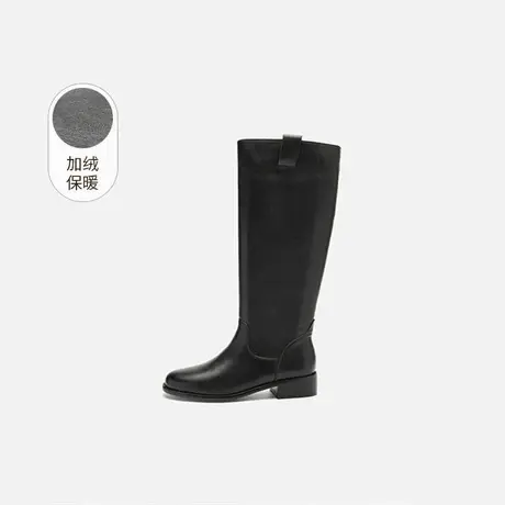 奥莱专供Nine West/玖熙黑色骑士靴女加绒法式长靴中跟高筒瘦瘦靴图片