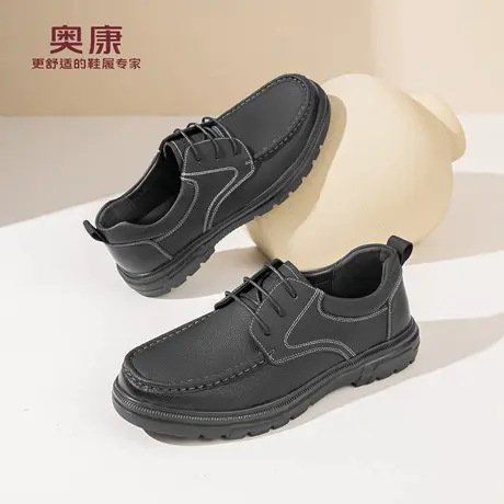 奥康 男鞋2026春季新款真皮复古休闲男士皮鞋系带爸爸鞋N商品大图