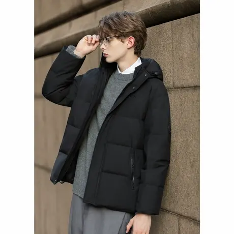 唐狮冬季短款羽绒服男生黑色连帽加厚保暖面包服时尚经典外套TU商品大图