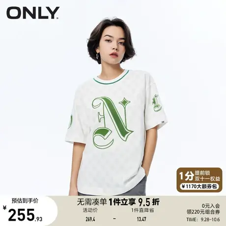 【买5免1】ONLY奥莱2023夏季新款学院风字母减龄印花宽松短袖T恤商品大图