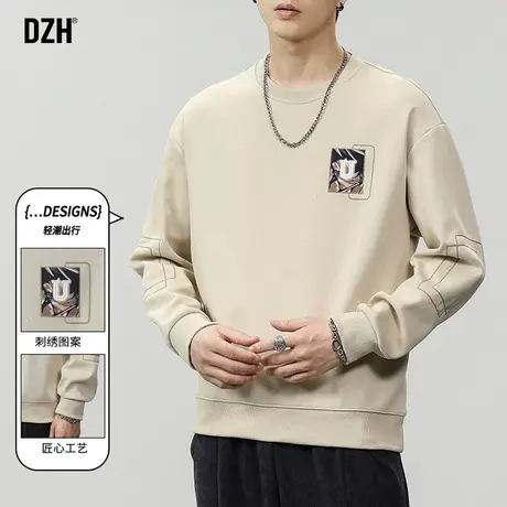 男士杏色卫衣秋季男潮牌男装2023新款情侣秋装外套男款上衣打底衫商品大图