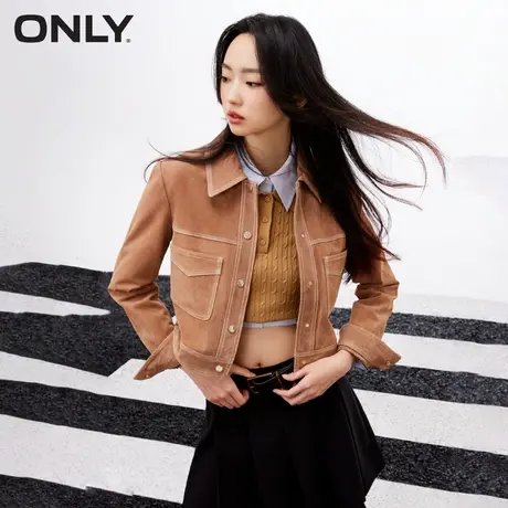 ONLY奥莱时尚通勤风明线设计按扣款皮衣外套女商品大图