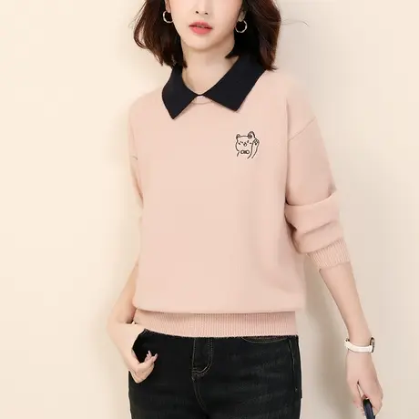 新品8.5折】POLO领假两件设计感打底衫慵懒高级加厚毛衣图片