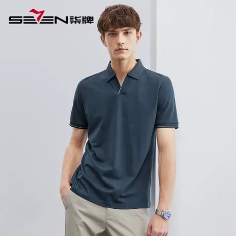 【含桑蚕丝】柒牌短袖polo衫男夏季新款商务休闲满身提花翻领T恤图片