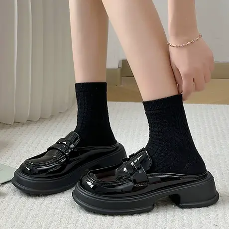 包头半拖鞋女夏季外穿小皮鞋2023新款厚底小个子凉拖增高乐福单鞋图片