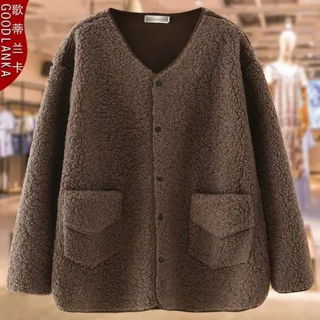 中老年大码女装新款秋冬洋气胖妈妈皮毛一体加厚羊羔绒夹克外套商品大图