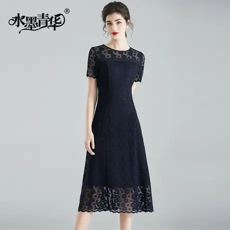 【1件7.9折】夏装新品气质优雅中长A字裙显瘦收腰时尚蕾丝连衣裙商品大图