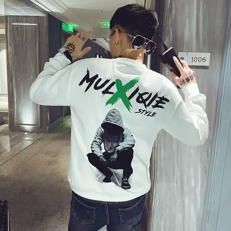 慵懒风卫衣秋季圆领套头男生秋装上衣潮流网红百搭ins潮牌bf情侣商品大图