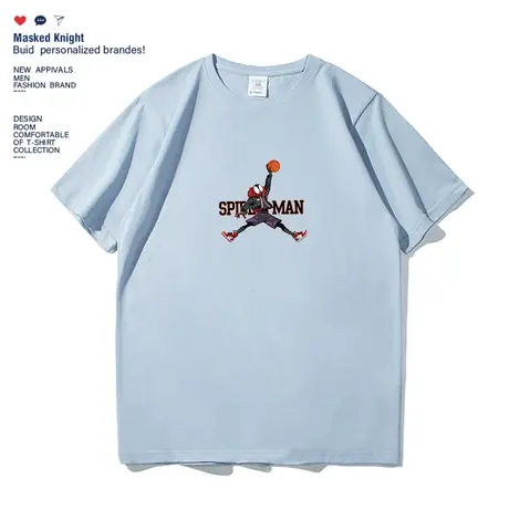 夏季新款趣味篮球灌篮印花短袖t恤男学生纯棉宽松休闲圆领体恤商品大图