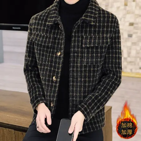 2023年新款秋冬季男士外套短款毛呢大衣男装高端呢子加厚貂绒夹克商品大图