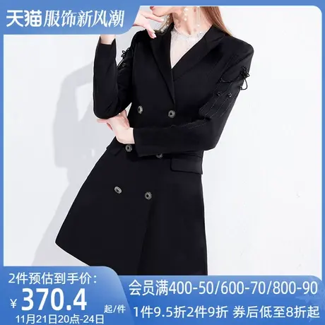 AUI黑色高端职业正装西装外套2023春秋新款设计感小众修身西服女商品大图