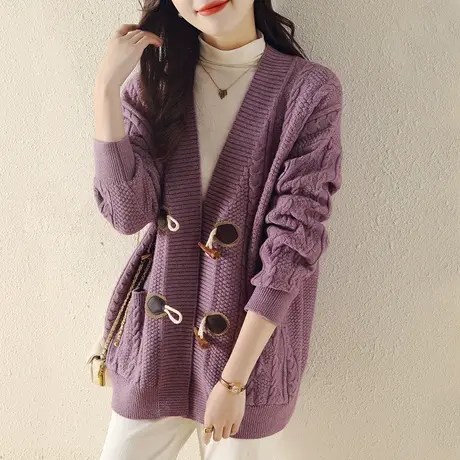 2023年秋季新款针织衫女开衫韩版宽松毛衣外套上衣麻花慵懒风外穿商品大图