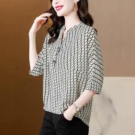 中袖碎花雪纺衬衫女夏季2023新款宽松时尚小衫大码遮肚洋气女上衣商品大图