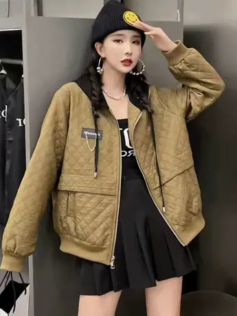 欧洲站连帽撞色棒球服新款短外套女春秋宽松设计感夹克上衣ins潮图片