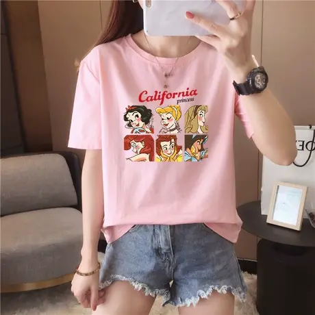 美式复古风公主t恤女oversize字母印花短袖学院风宽松上衣闺蜜装商品大图