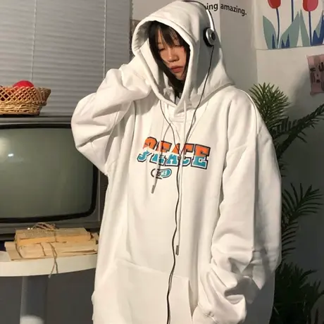 美式高街hiphop卫衣女宽松韩版潮ins慵懒风bf加绒加厚vintage外套商品大图