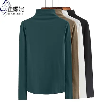 秋冬新款半高领修身显瘦纯欲保暖纯色纯棉长袖体恤上衣女打底衫商品大图