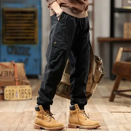 潮流舒适工装裤子纯棉双经斜纹布时尚裤子男款束脚潮流工装裤商品大图