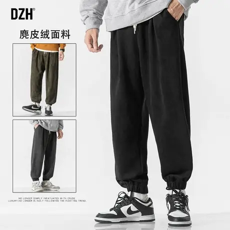 DZH男士麂皮绒裤子男秋冬款束脚裤潮牌潮流休闲男裤2023新款长裤商品大图