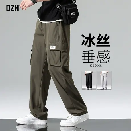 男士军绿色工装裤男宽松直筒薄款休闲冰丝裤子夏季垂感直筒裤百搭图片