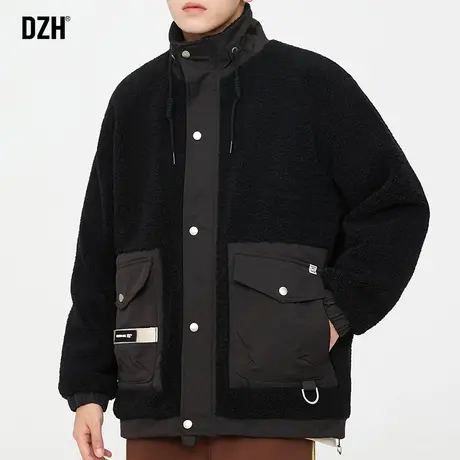 男士摇粒绒拼接外套男冬季加绒加厚男装2024新款保暖冬装棉服夹克商品大图