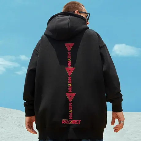 潮牌简约卫衣男潮ins连帽加绒加厚宽松胖子加肥加大码情侣帽衫冬图片