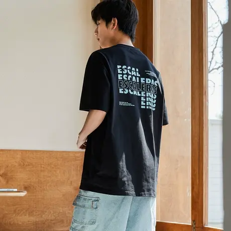 唐狮2023年夏季新款男短袖T恤字母印花潮流创意时尚男生针织上装商品大图