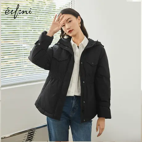 伊芙丽羽绒服女冬新品商场同款长袖连帽小个子黑色外套1BA780692商品大图