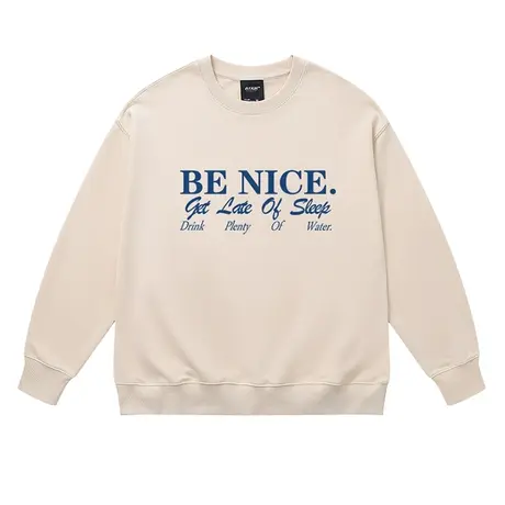 潮牌设计感小众字母加绒卫衣男女美式高街复古运动米色圆领上衣商品大图