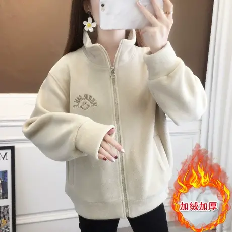 秋冬季卫衣女2023新款爆款加绒加厚棒球服开衫外套女装一体绒上衣商品大图