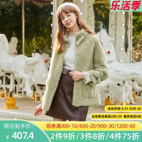 秋水伊人2022秋冬新款纯色短款毛呢羊羔毛外套2A150图片