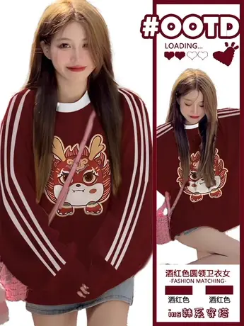 最火爆款oversize卫衣女2024年新款宽松秋冬美式复古chic上衣潮商品大图