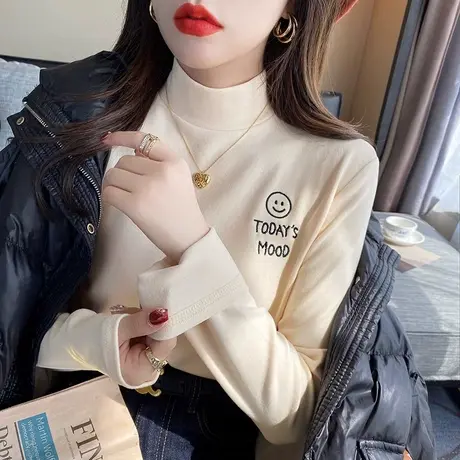 半高领双面德绒打底衫女秋冬内搭立领2024年新款洋气保暖加绒上衣商品大图