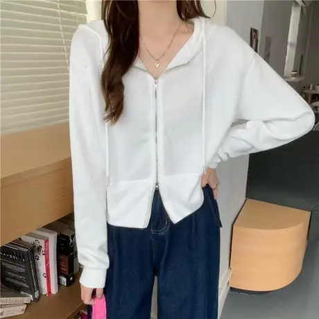 连帽卫衣女秋季2023新款韩版学生小个子短款宽松长袖上衣开衫外套图片