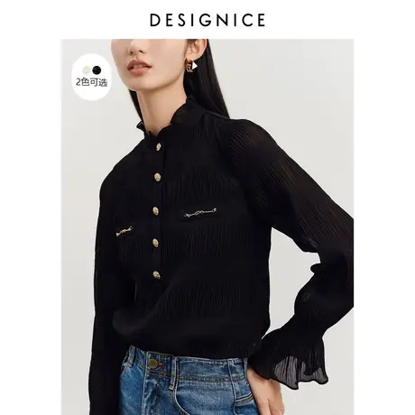 商场同款迪赛尼斯通勤春秋新款设计感上衣宽松长袖打底雪纺衬衫女商品大图