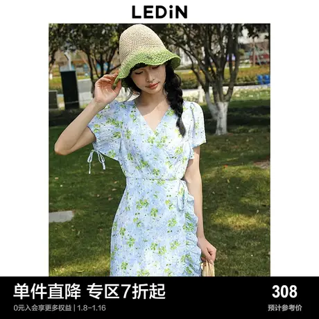 乐町甜美围裹式连衣裙夏法式碎花短裙C2FAD04图片