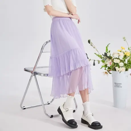 唐狮百褶蛋糕裙女2023新款白色半身长裙女夏高腰a字甜美纱裙百搭图片