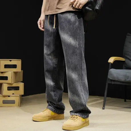 直筒牛仔裤男2024新款春季男款渐变浅色裤子宽松大码春秋男士潮牌商品大图
