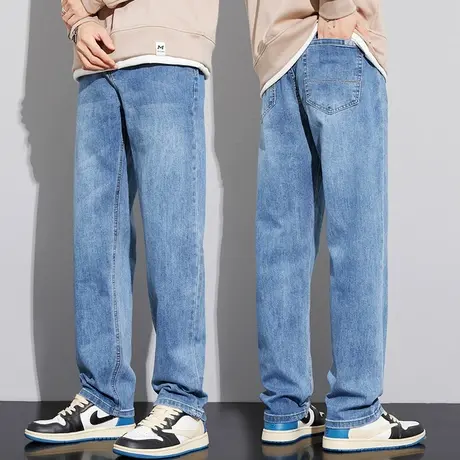 垂感阔腿春季高端浅色水洗牛仔裤子春秋款宽松直筒休闲男裤春天男图片