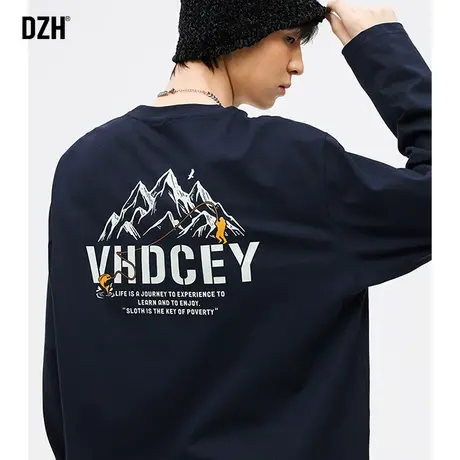 男士印花长袖t恤男潮牌纯棉2024新款春季圆领卫衣宽松体恤衫上衣商品大图