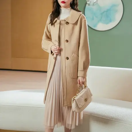 秋冬新款韩版长袖毛呢外套女中长款时尚休闲加厚呢子大衣图片