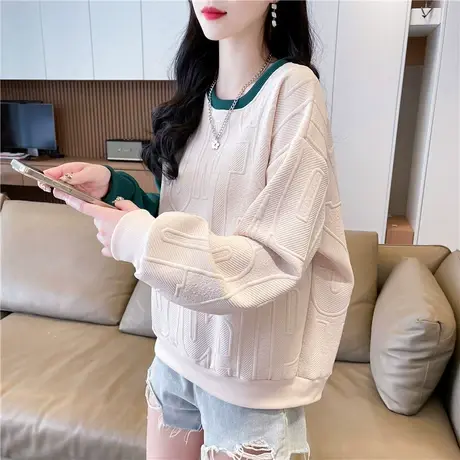 早春设计感小众卫衣女春秋季韩版宽松大码薄款撞色华夫格上衣外套图片