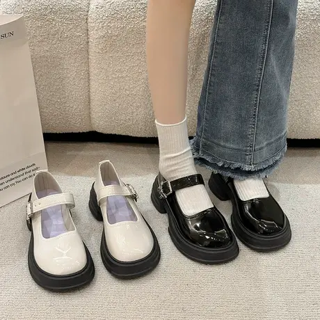 玛丽珍鞋女2024年春秋季新款法式粗跟浅口单鞋配裙子漆皮小皮鞋潮图片