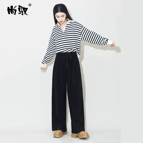 黑色百搭灯芯绒西裤直筒裤女2023年秋冬新款拖地裤百搭亲肤阔腿裤商品大图