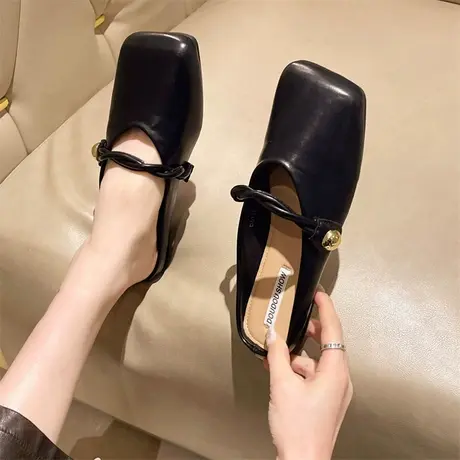 包头拖鞋女外穿2024年春夏季新款平底通勤单鞋复古百搭方头半拖鞋商品大图