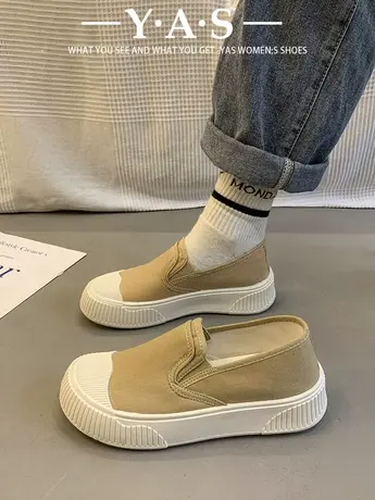 设计感帆布鞋女2024春季新款透气圆头一脚蹬软底舒适厚底休闲鞋子商品大图