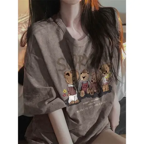 ins超火卡通印花短袖T恤女夏天百搭宽松外穿打底衫上衣体恤潮牌商品大图