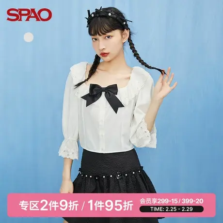 SPAO女士上衣春季新款短款蝴蝶结衬衫SPBBC23S38图片