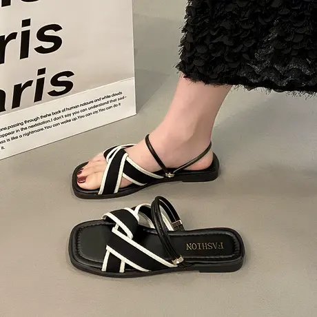 法式平底凉鞋女夏季时尚配裙子2024新款爆款外穿凉拖小香风罗马鞋图片