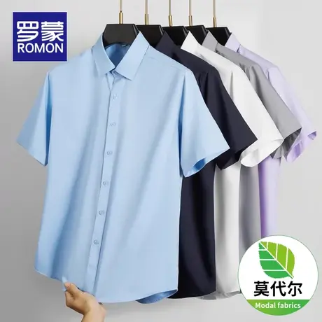 罗蒙冰丝短袖衬衫男夏季新款职业装男士工装休闲衬衣商务男款衣服图片